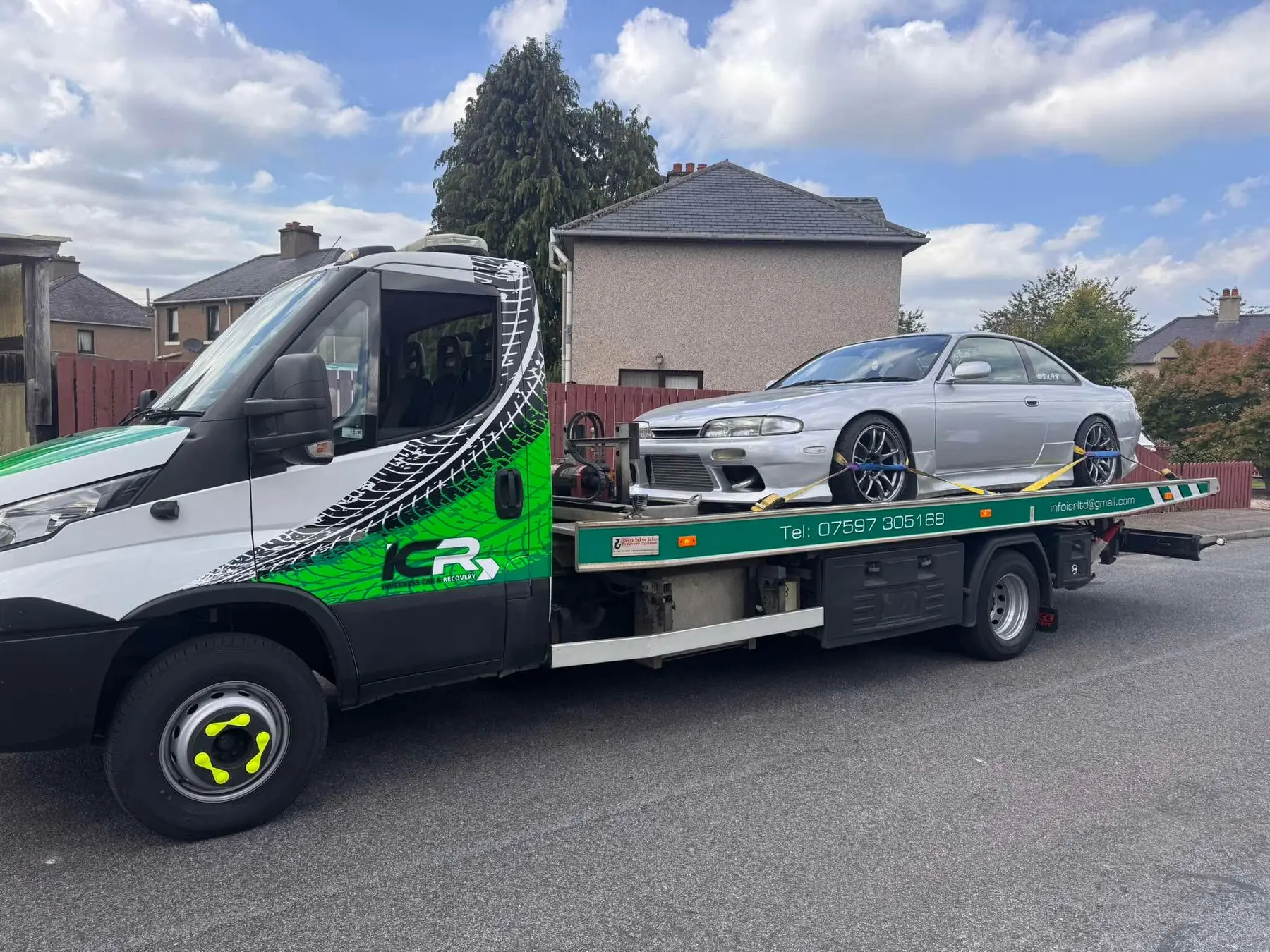 Silver BMW secured on the ICR recovery truck