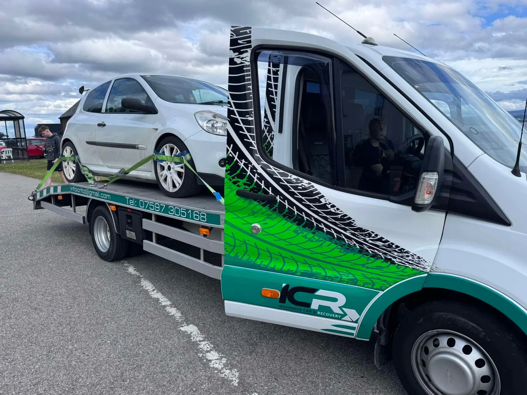 Close view of the branded ICR cab during a vehicle transport job